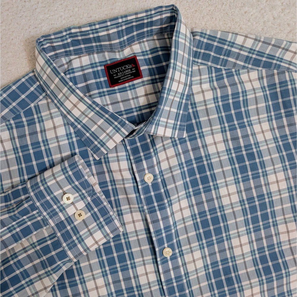 UNTUCKit Shirt Mens 2XL Blue Plaid Maxeville WF Button Up Long Sleeve Relaxed